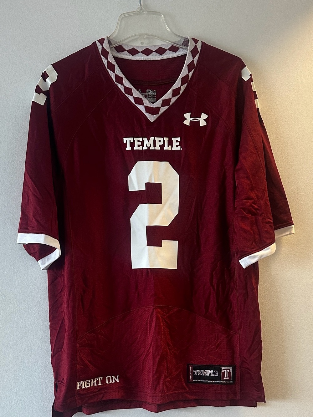 Under Armour Temple Owls Football Jersey #2 Cherry Red Retro Blokecore Small